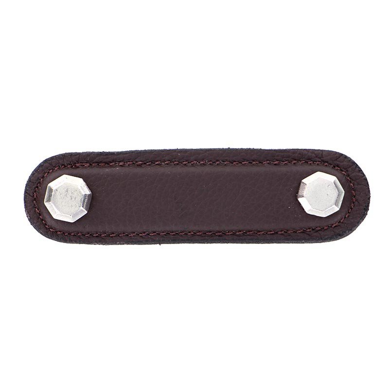 Vicenza Hardware Leather Collection 3" (76mm) Carducci Pull in Brown Leather in Vintage Pewter