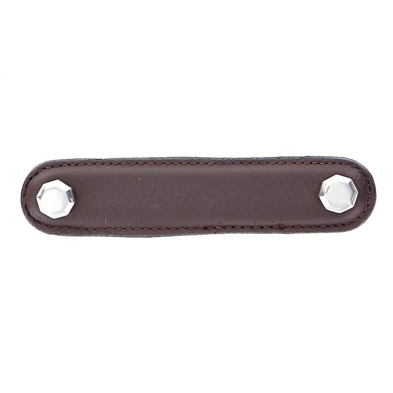 Vicenza Hardware Leather Collection 4" (102mm) Carducci Pull in Brown Leather in Polished Nickel