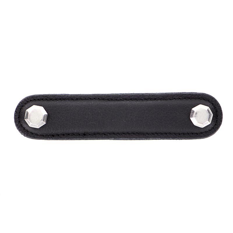Vicenza Hardware Leather Collection 4" (102mm) Carducci Pull in Black Leather in Vintage Pewter