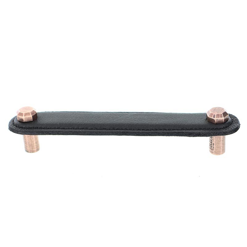 Vicenza Hardware Leather Collection 5" (128mm) Carducci Pull in Black Leather in Antique Copper