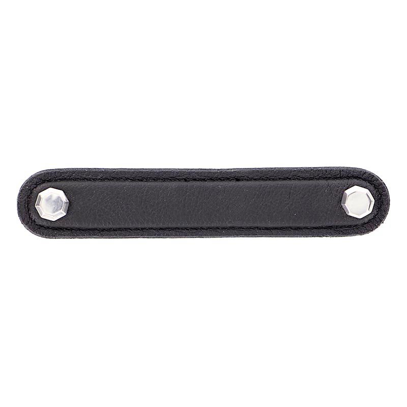 Vicenza Hardware Leather Collection 5" (128mm) Carducci Pull in Black Leather in Polished Nickel