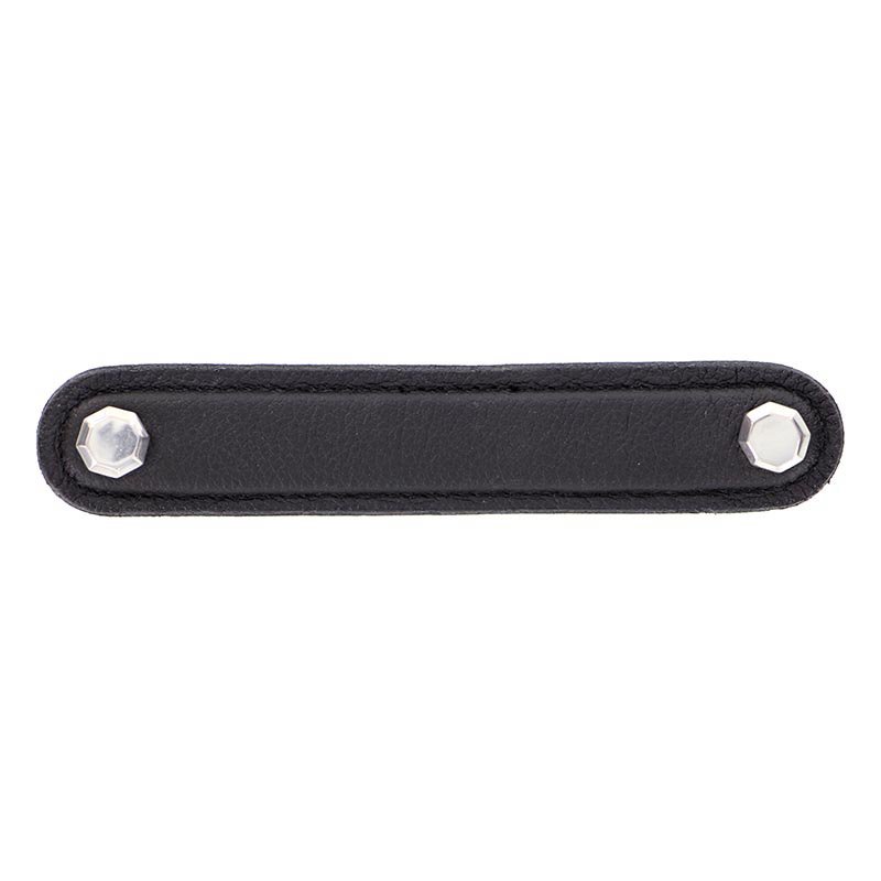 Vicenza Hardware Leather Collection 5" (128mm) Carducci Pull in Black Leather in Polished Silver