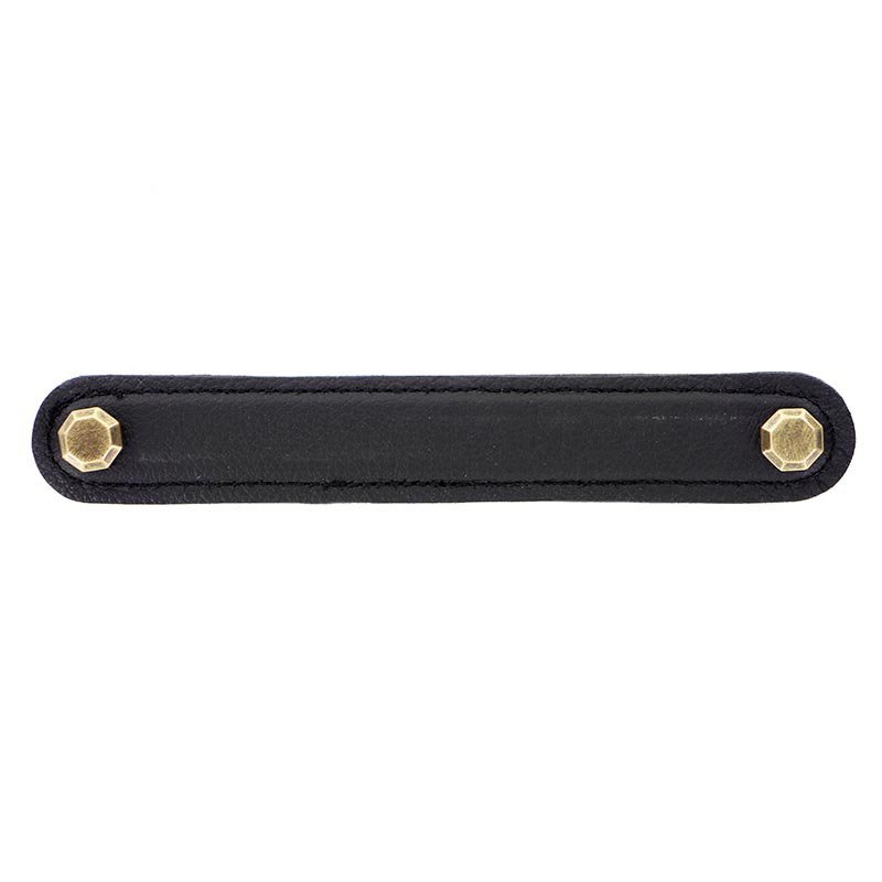 Vicenza Hardware Leather Collection 6" (152mm) Carducci Pull in Black Leather in Antique Brass