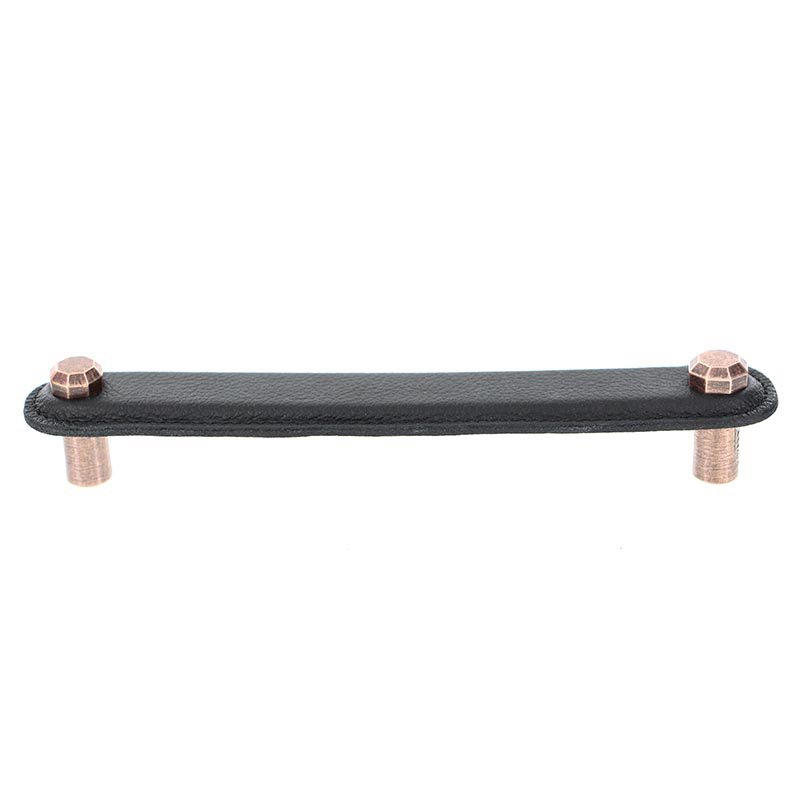 Vicenza Hardware Leather Collection 6" (152mm) Carducci Pull in Black Leather in Antique Copper