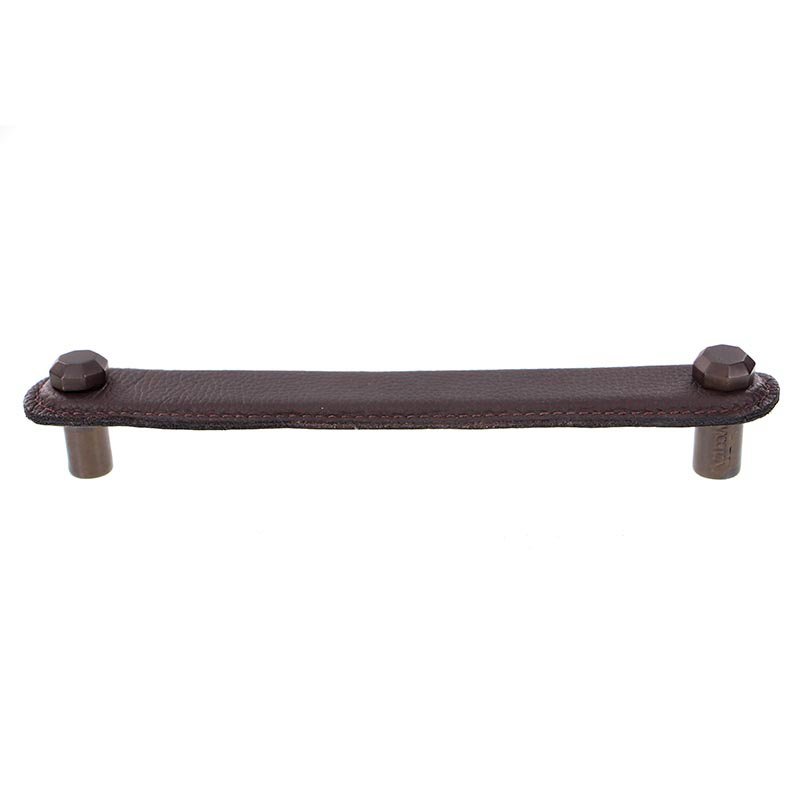 Vicenza Hardware Leather Collection 6" (152mm) Carducci Pull in Brown Leather in Oil Rubbed Bronze