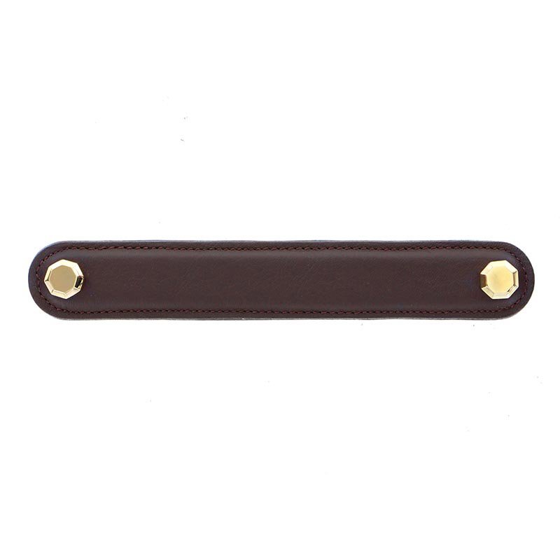 Vicenza Hardware Leather Collection 6" (152mm) Carducci Pull in Brown Leather in Polished Gold