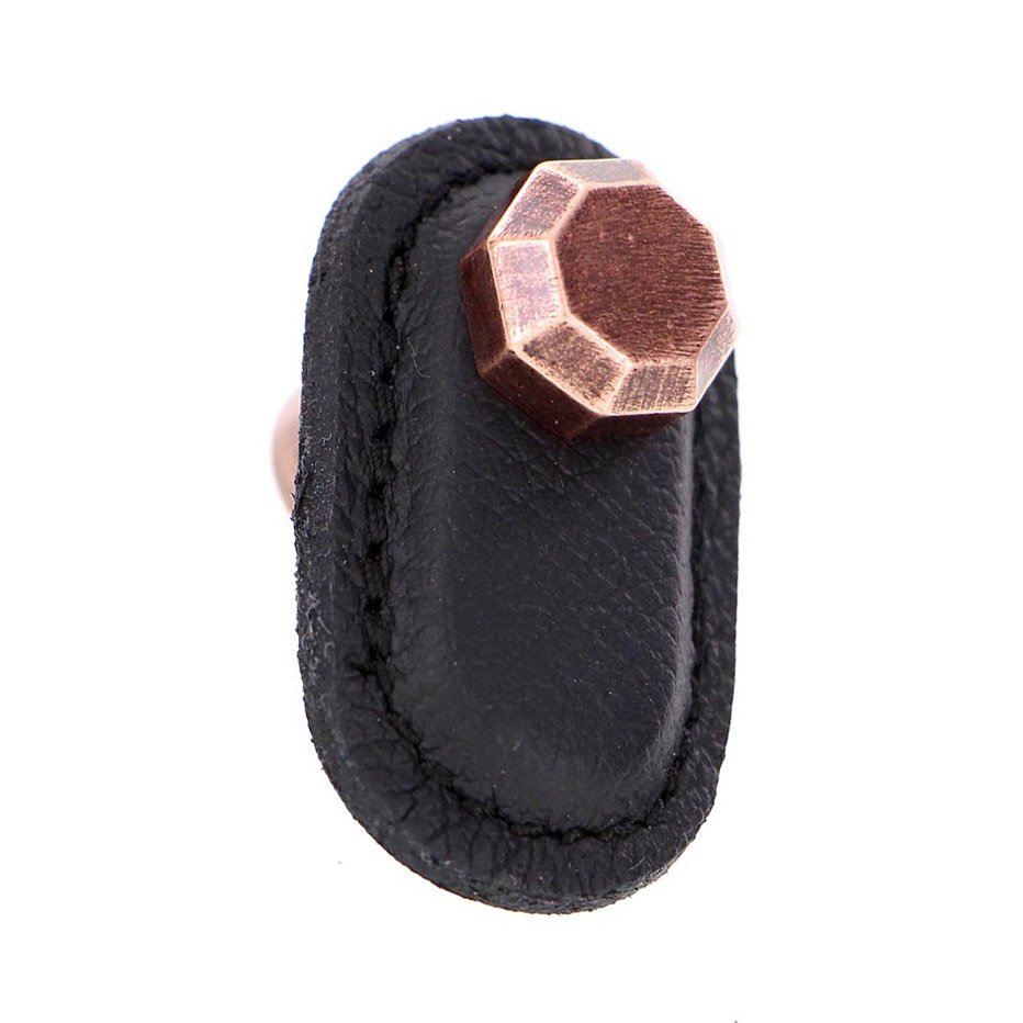 Vicenza Hardware Leather Collection Carducci Knob in Black Leather in Antique Copper