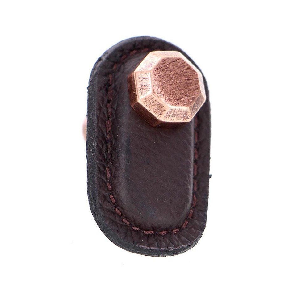 Vicenza Hardware Leather Collection Carducci Knob in Brown Leather in Antique Copper