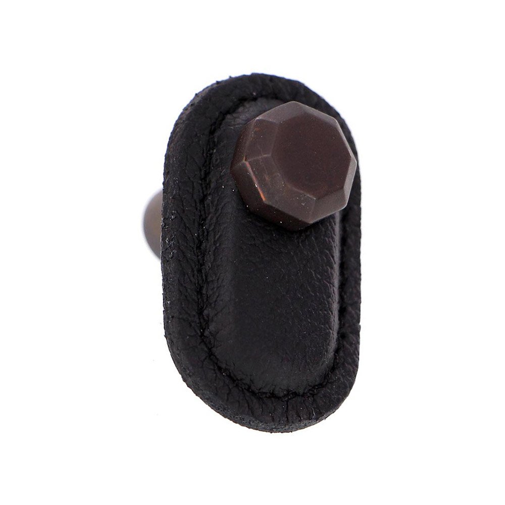 Vicenza Hardware Leather Collection Carducci Knob in Black Leather in Oil Rubbed Bronze