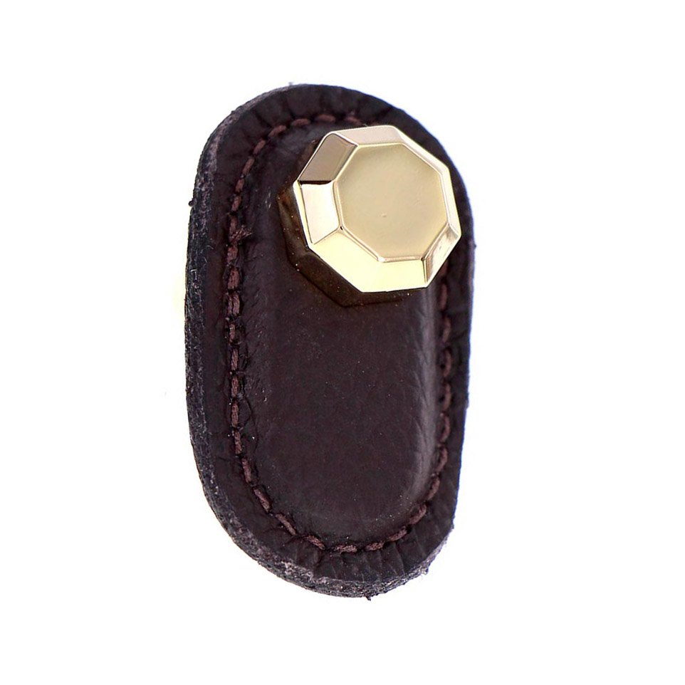 Vicenza Hardware Leather Collection Carducci Knob in Brown Leather in Polished Gold