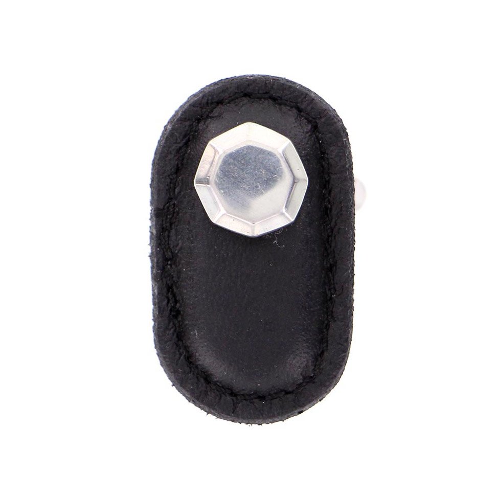 Vicenza Hardware Leather Collection Carducci Knob in Black Leather in Polished Silver