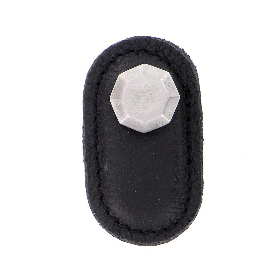 Vicenza Hardware Leather Collection Carducci Knob in Black Leather in Satin Nickel