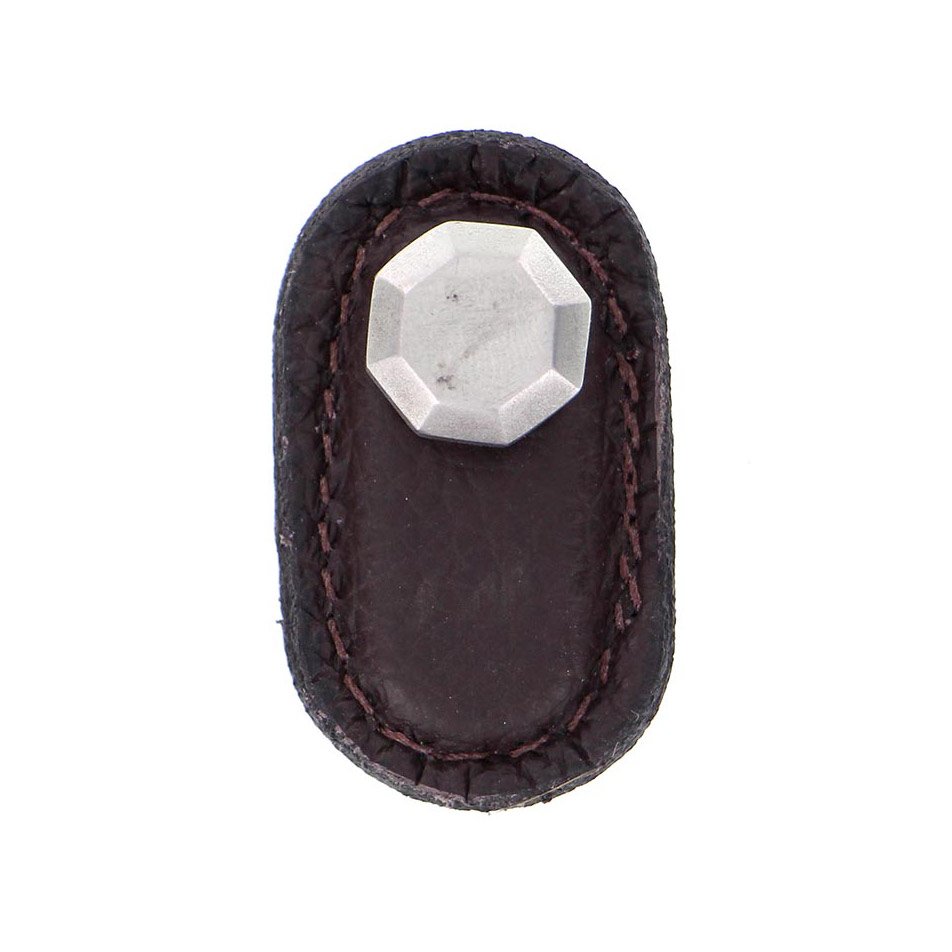 Vicenza Hardware Leather Collection Carducci Knob in Brown Leather in Satin Nickel
