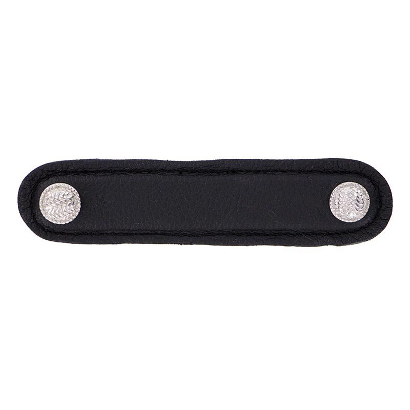 Vicenza Hardware Leather Collection 4" (102mm) Cestino Pull in Black Leather in Polished Silver