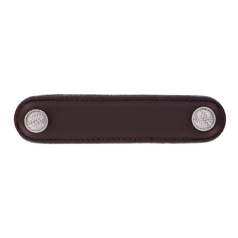 Vicenza Hardware Leather Collection 4" (102mm) Cestino Pull in Brown Leather in Satin Nickel