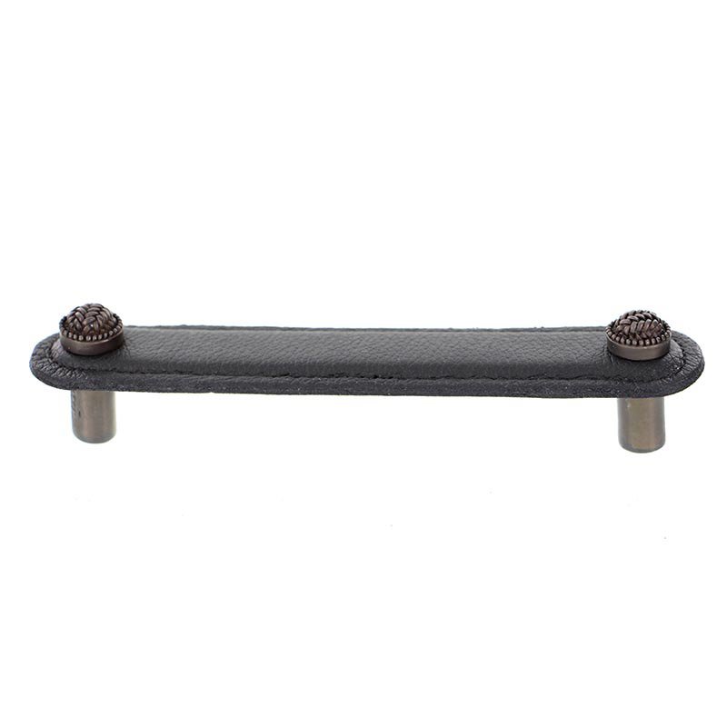 Vicenza Hardware Leather Collection 5" (128mm) Pull in Black Leather in Oil Rubbed Bronze