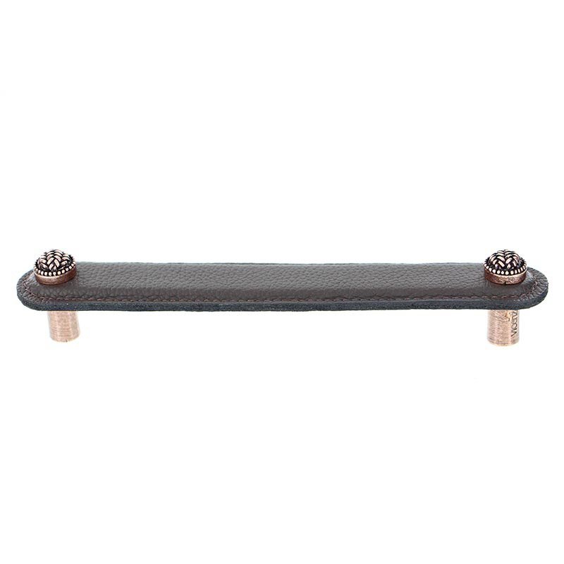Vicenza Hardware Leather Collection 6" (152mm) Cestino Pull in Brown Leather in Antique Copper