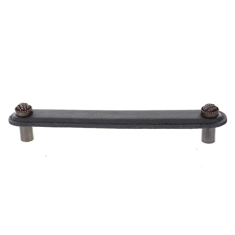 Vicenza Hardware Leather Collection 6" (152mm) Cestino Pull in Black Leather in Oil Rubbed Bronze