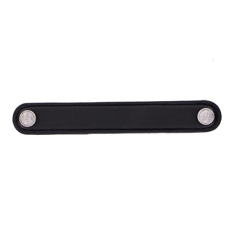 Vicenza Hardware Leather Collection 6" (152mm) Cestino Pull in Black Leather in Satin Nickel