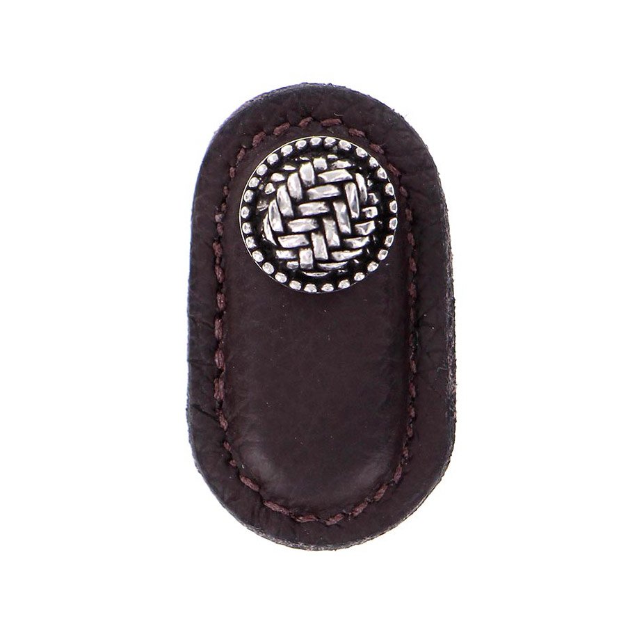 Vicenza Hardware Leather Collection Cestino Knob in Brown Leather in Vintage Pewter