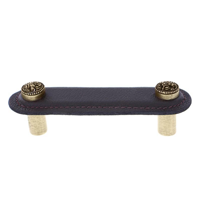Vicenza Hardware 3" (76mm) Pull in Brown Leather in Antique Brass