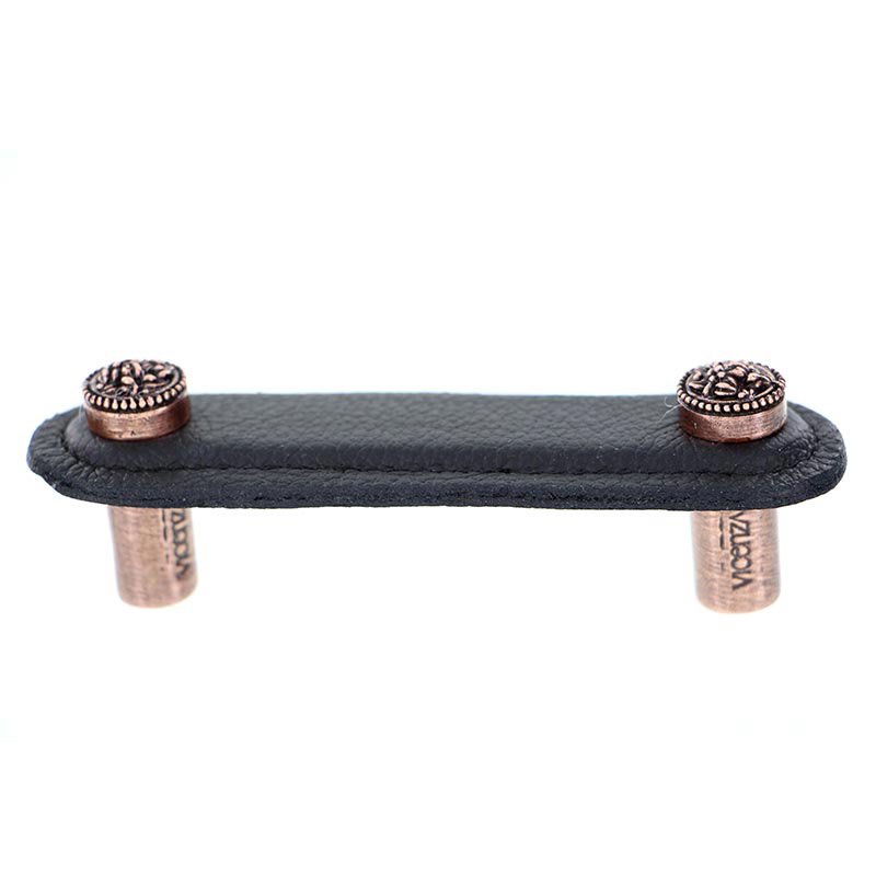 Vicenza Hardware 3" (76mm) Pull in Black Leather in Antique Copper