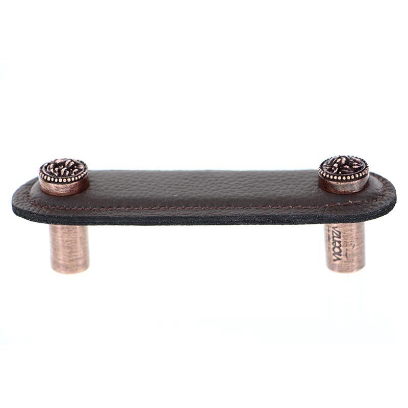 Vicenza Hardware 3" (76mm) Pull in Brown Leather in Antique Copper