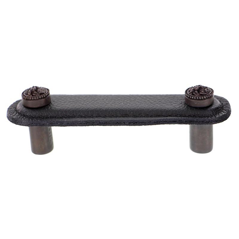 Vicenza Hardware 3" (76mm) Pull in Black Leather in Oil Rubbed Bronze