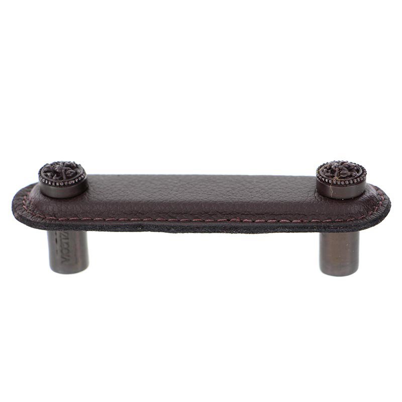 Vicenza Hardware 3" (76mm) Pull in Brown Leather in Oil Rubbed Bronze