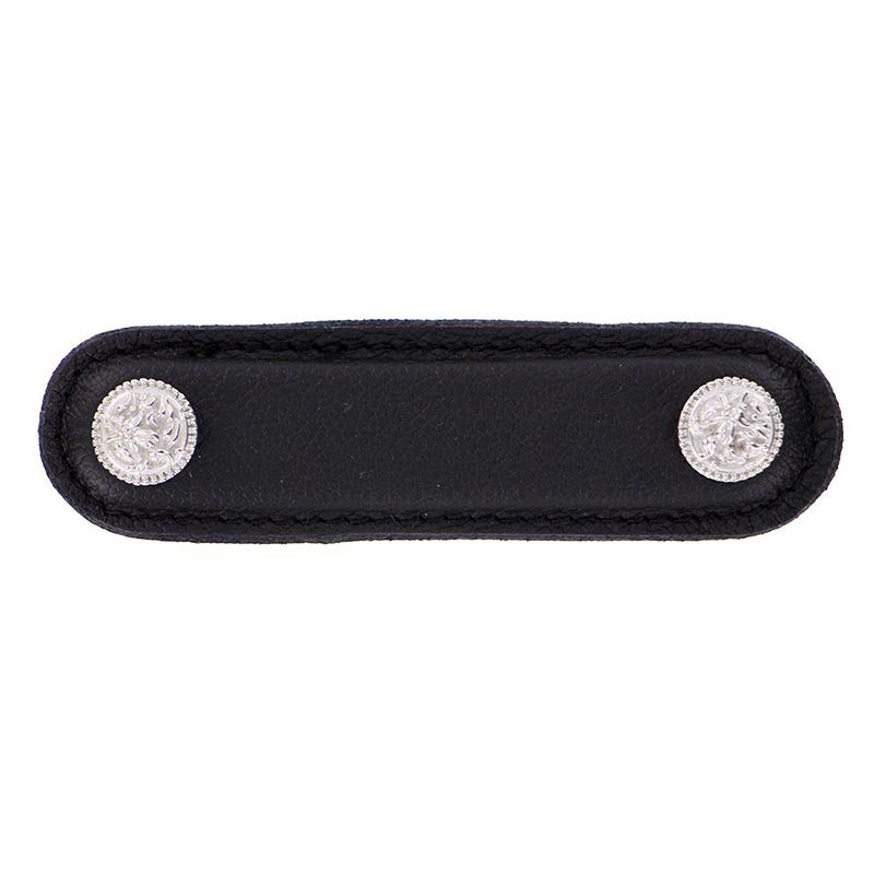 Vicenza Hardware 3" (76mm) Pull in Black Leather in Polished Silver