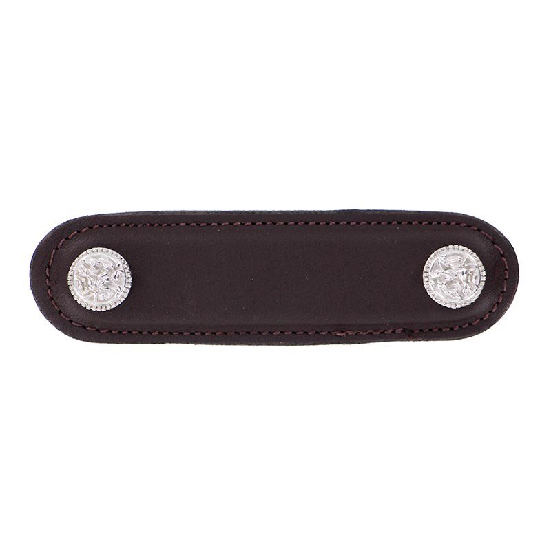 Vicenza Hardware 3" (76mm) Pull in Brown Leather in Polished Silver