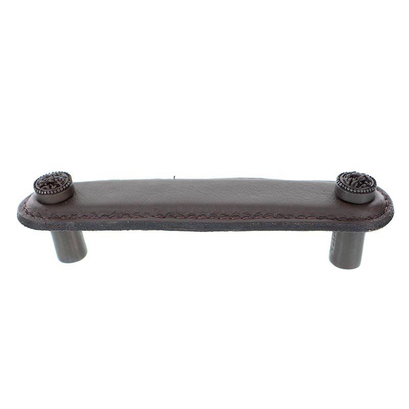 Vicenza Hardware 5" (128mm) Pull in Brown Leather in Oil Rubbed Bronze