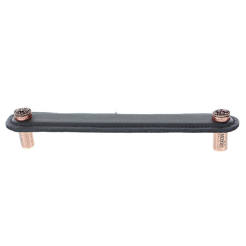 Vicenza Hardware 6" (152mm) Pull in Black Leather in Antique Copper