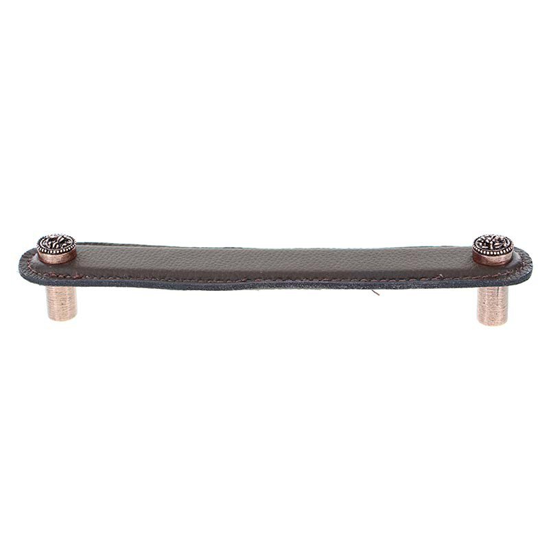 Vicenza Hardware Leather Collection 6" (152mm) San Michele Pull in Brown Leather in Antique Copper