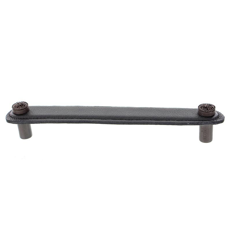 Vicenza Hardware 6" (152mm) Pull in Black Leather in Oil Rubbed Bronze