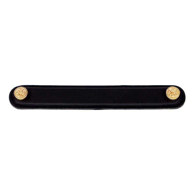 Vicenza Hardware 6" (152mm) Pull in Black Leather in Polished Gold