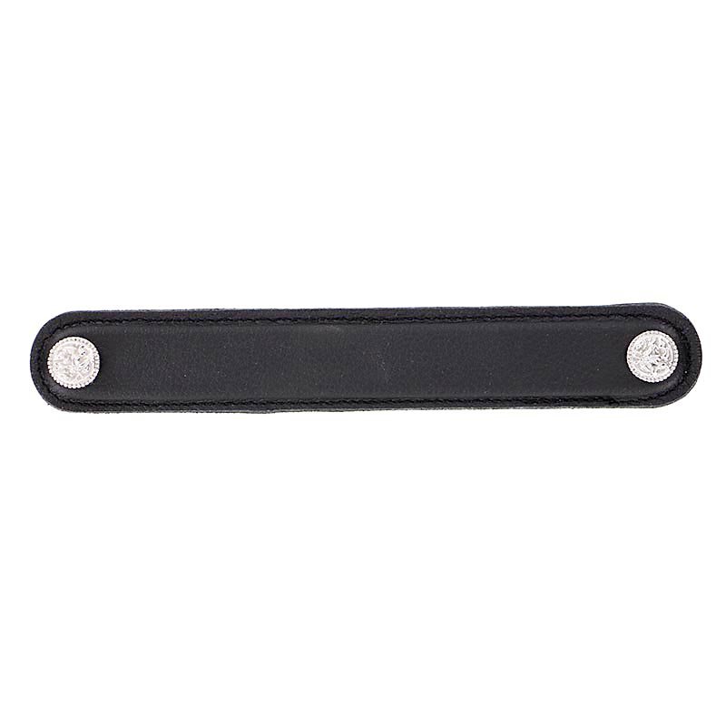 Vicenza Hardware 6" (152mm) Pull in Black Leather in Polished Nickel