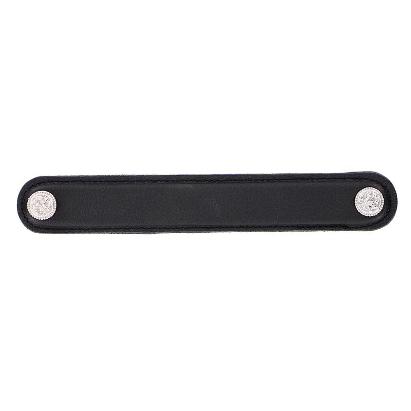 Vicenza Hardware 6" (152mm) Pull in Black Leather in Polished Silver