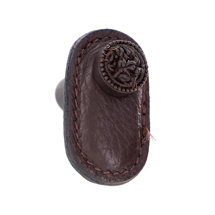 Vicenza Hardware Large Knob with Leather Insert in Oil Rubbed Bronze with Brown Leather Insert