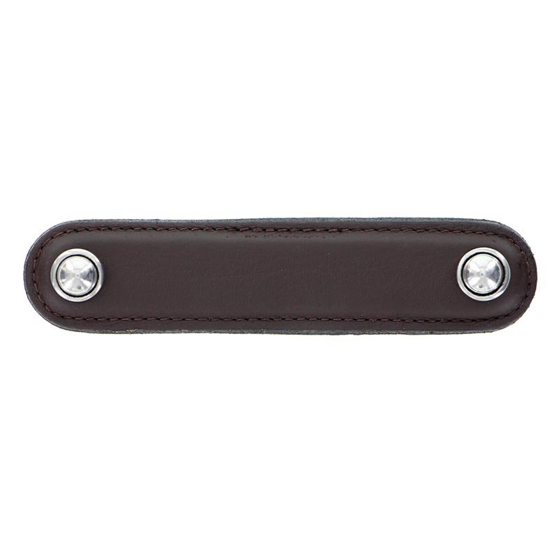 Vicenza Hardware Leather Collection 4" (102mm) Magrini Pull in Black Leather in Antique Silver
