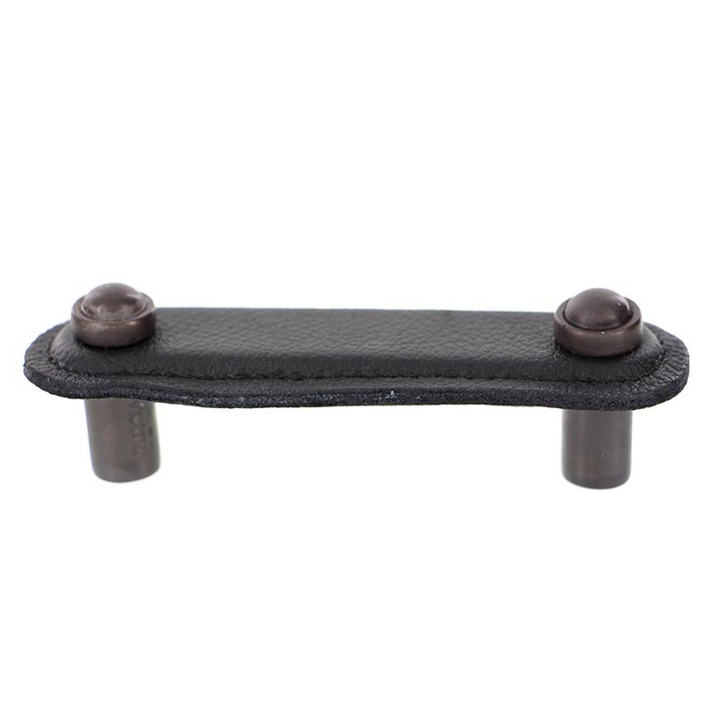 Vicenza Hardware Leather Collection 3" (76mm) Magrini Pull in Black Leather in Oil Rubbed Bronze