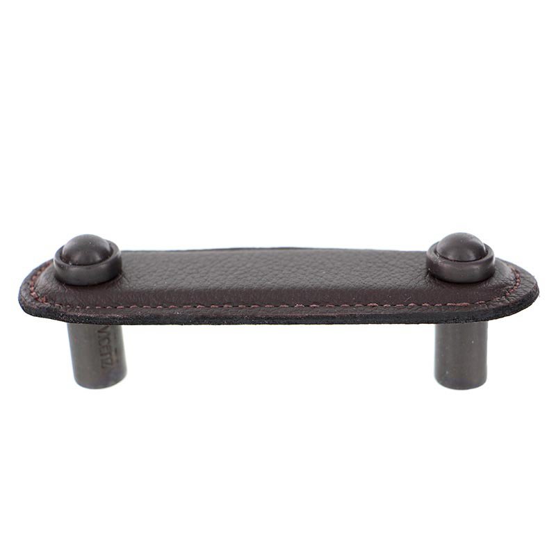 Vicenza Hardware Leather Collection 3" (76mm) Magrini Pull in Brown Leather in Oil Rubbed Bronze