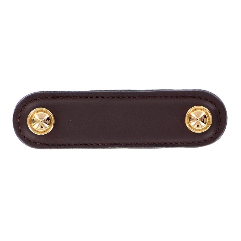 Vicenza Hardware Leather Collection 3" (76mm) Magrini Pull in Brown Leather in Polished Gold