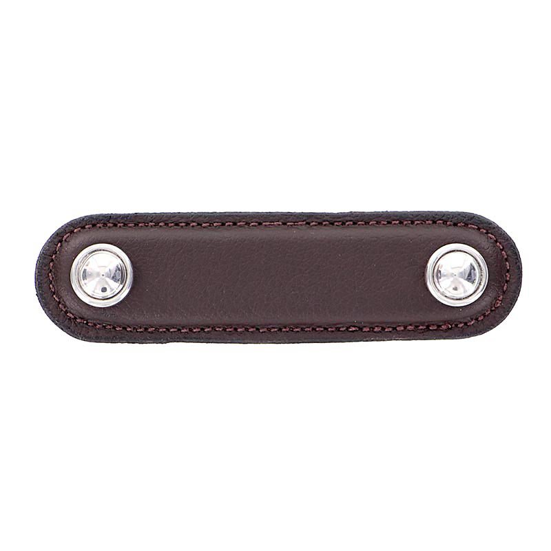 Vicenza Hardware Leather Collection 3" (76mm) Magrini Pull in Brown Leather in Polished Nickel