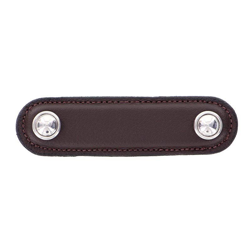 Vicenza Hardware Leather Collection 3" (76mm) Magrini Pull in Brown Leather in Polished Silver