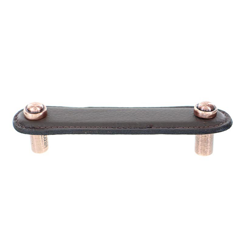 Vicenza Hardware Leather Collection 4" (102mm) Magrini Pull in Brown Leather in Antique Copper