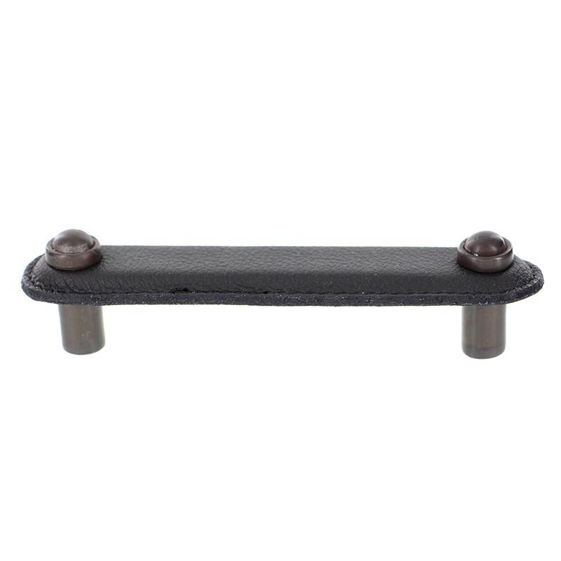 Vicenza Hardware Leather Collection 4" (102mm) Magrini Pull in Black Leather in Oil Rubbed Bronze