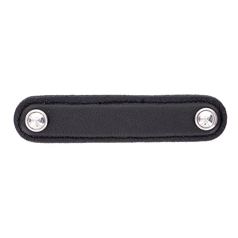 Vicenza Hardware Leather Collection 4" (102mm) Magrini Pull in Black Leather in Polished Nickel