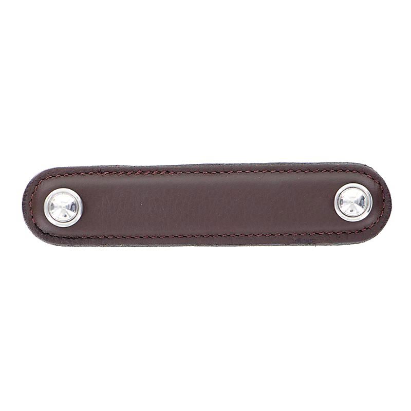 Vicenza Hardware Leather Collection 4" (102mm) Magrini Pull in Brown Leather in Polished Nickel