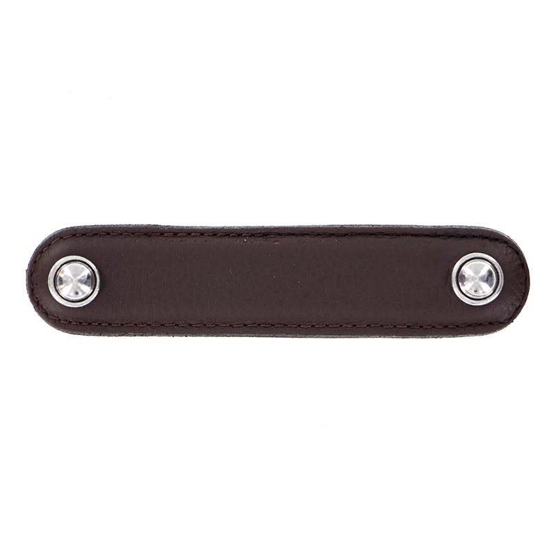 Vicenza Hardware Leather Collection 4" (102mm) Magrini Pull in Brown Leather in Vintage Pewter